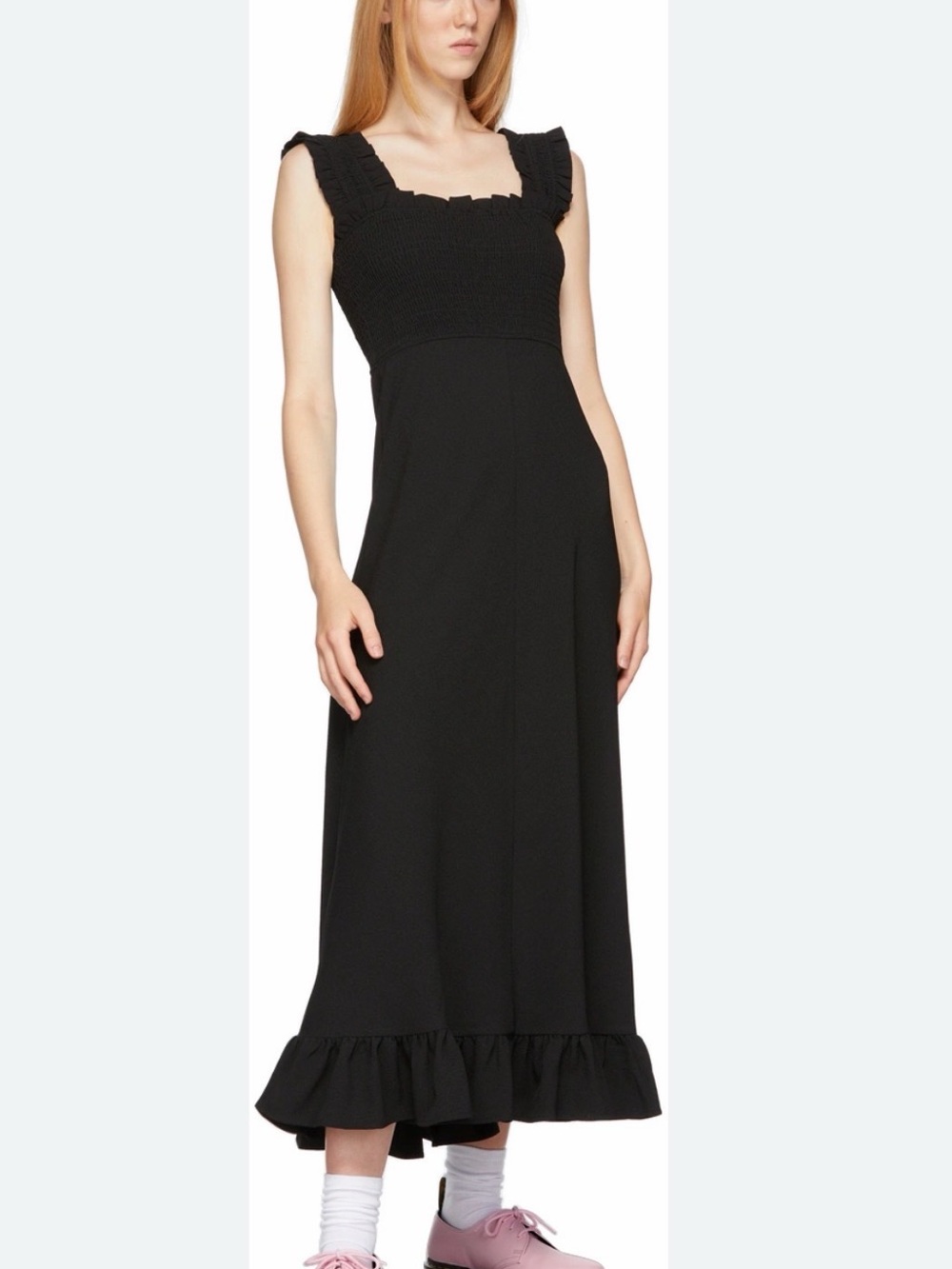 Ganni Black Ruffle Strap Maxi Dress